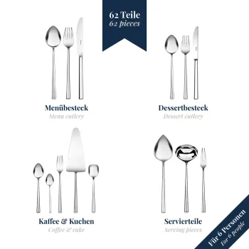 Preview: 62-tlg. Besteckset Palladio 18/10 Edelstahl poliert Wilkens 023.18.620